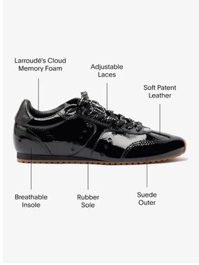 Larroude Women's Patent Leather Athletic Sneakers - Black with Tan Sole